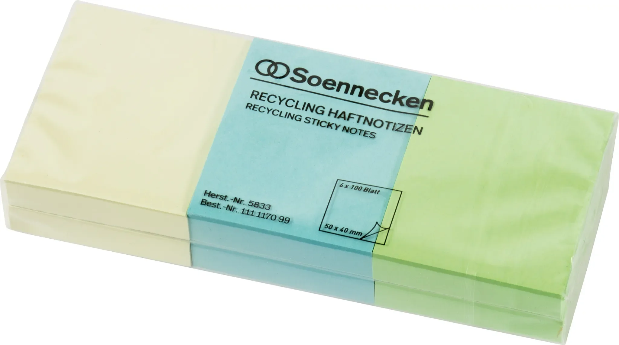Soennecken – Haftnotiz oeco 5833 RC 50 × 40 mm, 6 Blöcke à 100 Blatt, sortiert