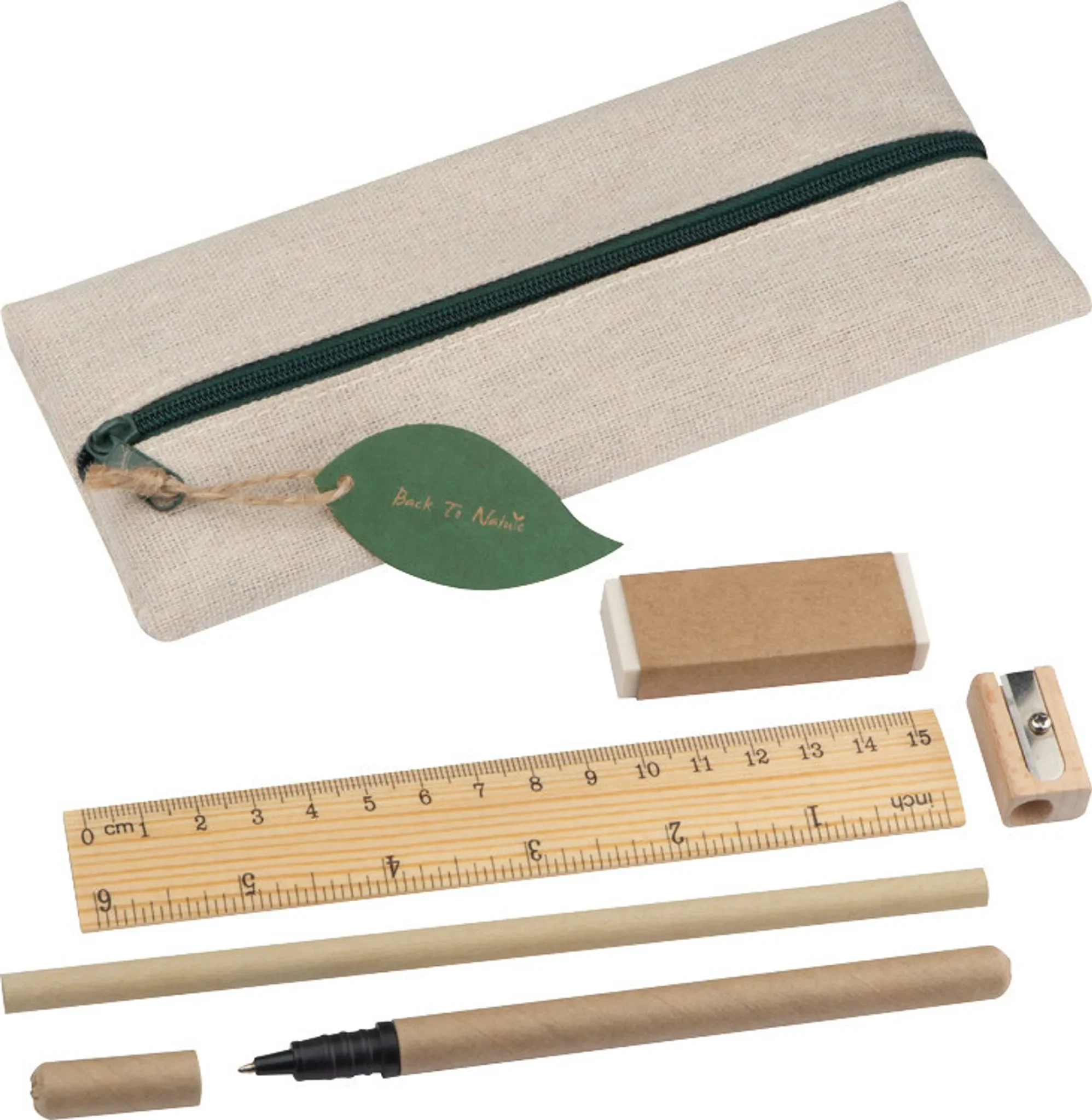 MACMA – Schreibset „Nature“ mit Lineal, Radiergummi, Spitzer, Bleistift & Rollerball