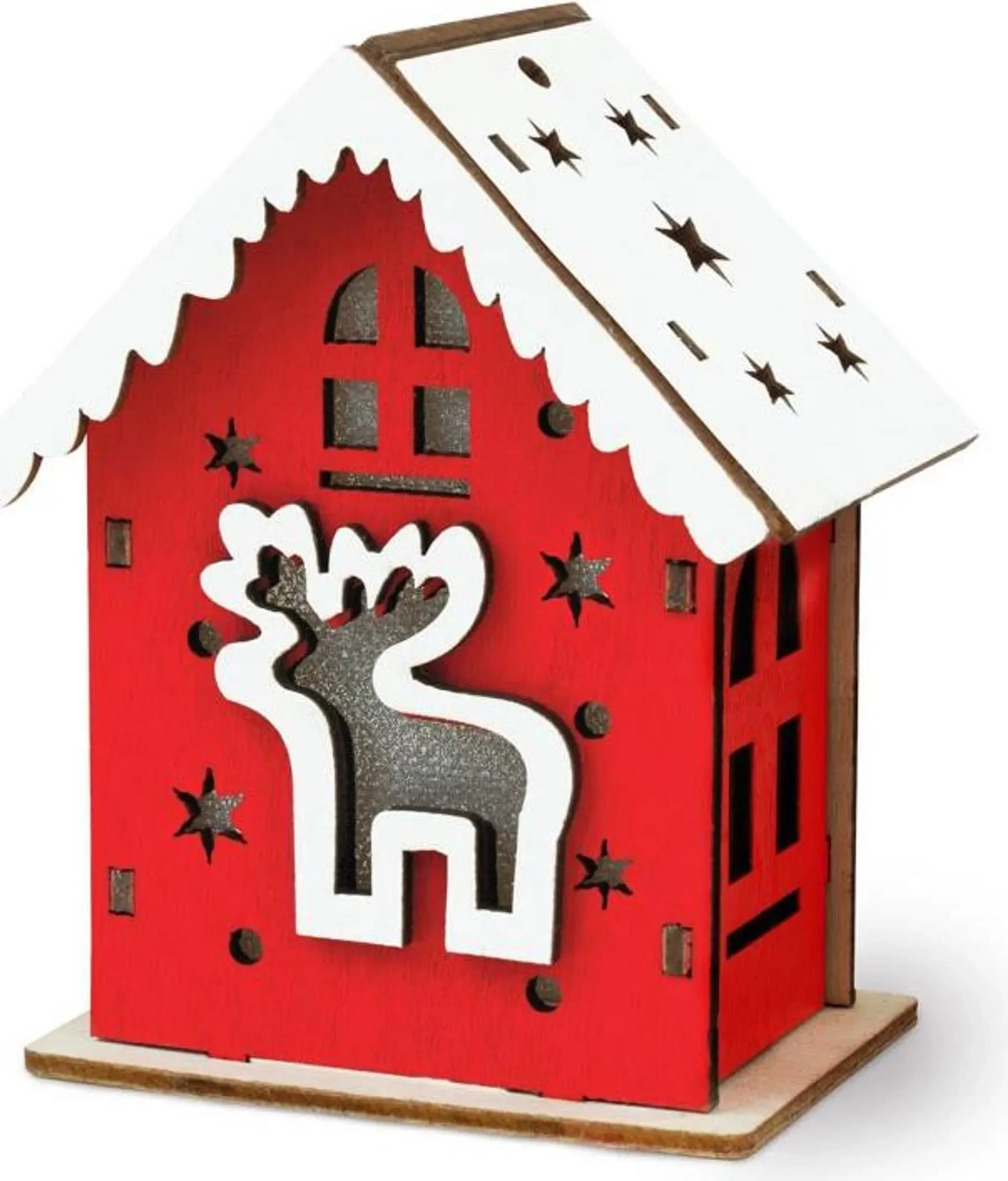 AllBags - Rotes Adventshaus aus Holz mit Hirsch – LED, 9 cm