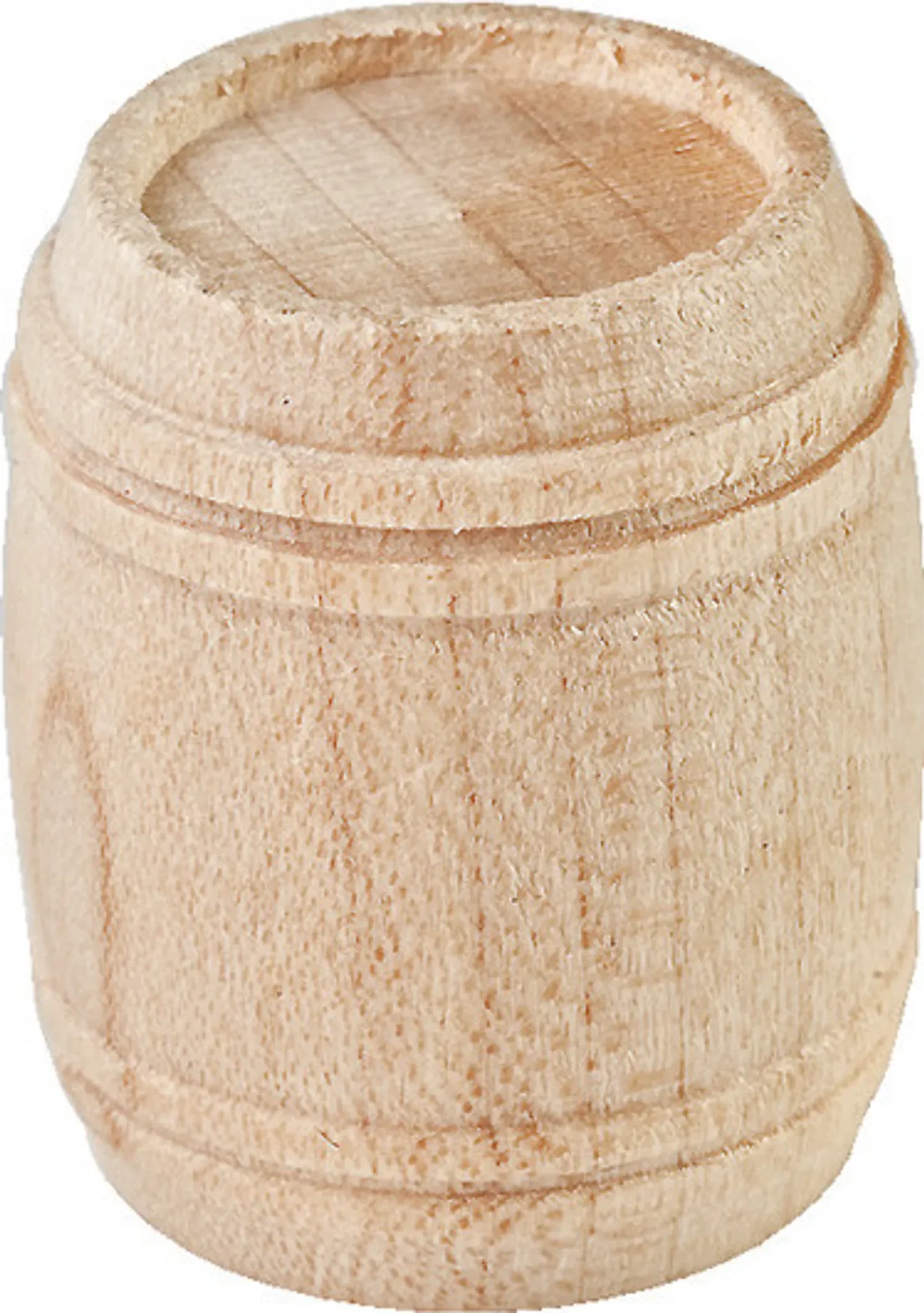 Dorothea Kimmerle - Miniatur Holzfass mit 4 Ringen – Höhe 3 cm, Ø 2,5 cm, Unbehandelt